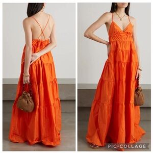 Staud XS Ripley Orange Tiered Taffeta Maxi Dress